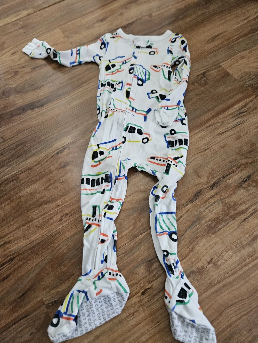Carter's White Footed One-Piece Pajama with Colorful Vehicle Print 2t